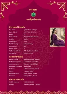 Rose Muslim marriage biodata template
