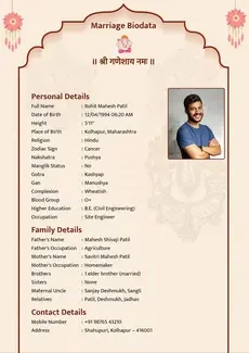 Temple free marriage biodata template