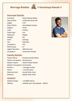 Yellow boy marriage biodata template