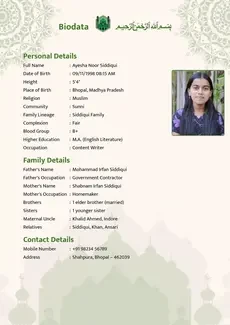 Green free marriage biodata template